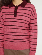 Pull polo Ihsage rose rayé bordeaux ICHI
