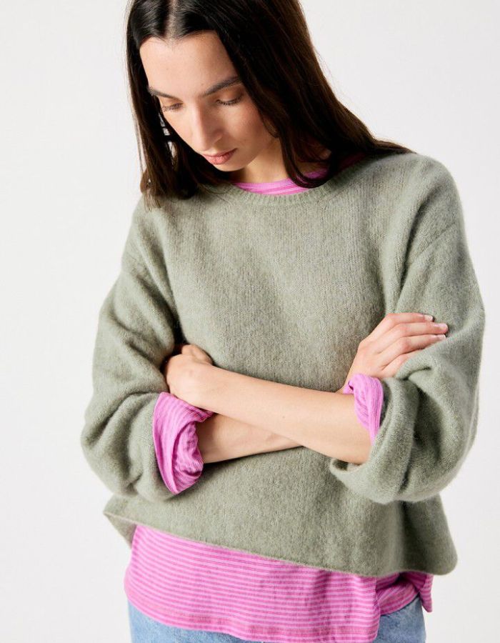 Pull Vitow Kaki multichiné en alpaga et laine – American Vintage