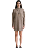 Robe-pull courte pour femme en pure laine marron chocolat avec col montant et manches longues, modèle Robe Ariene couleur Brown de la marque ARTLOVE.