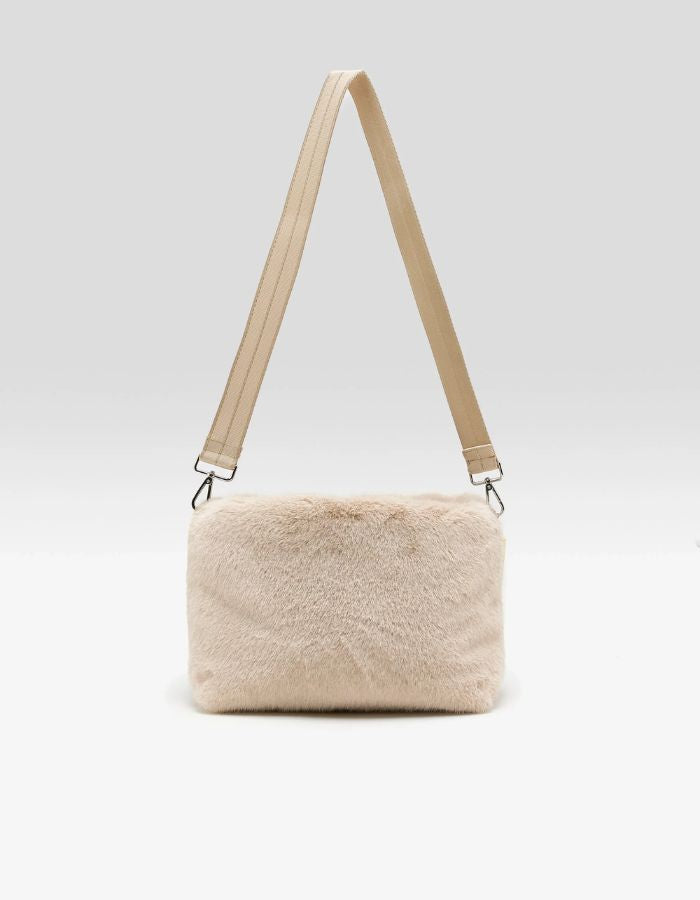 Sac à main Helga Stone en fausse fourrure crème Bellerose