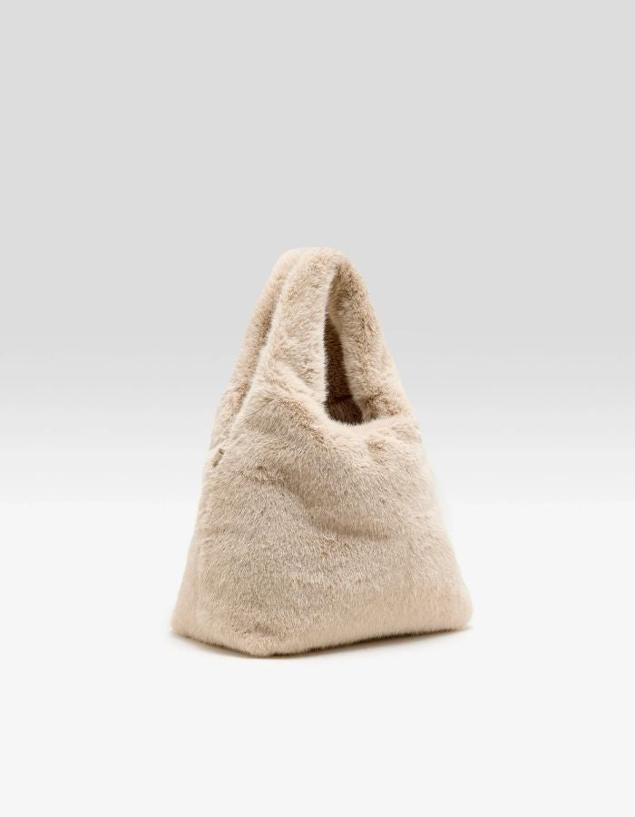 Sac à main Helga Stone en fausse fourrure crème Bellerose