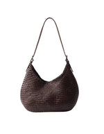 Sac Luna Mezza Dragon Diffusion en cuir de buffle tressé marron foncé, forme arrondie, anse réglable.