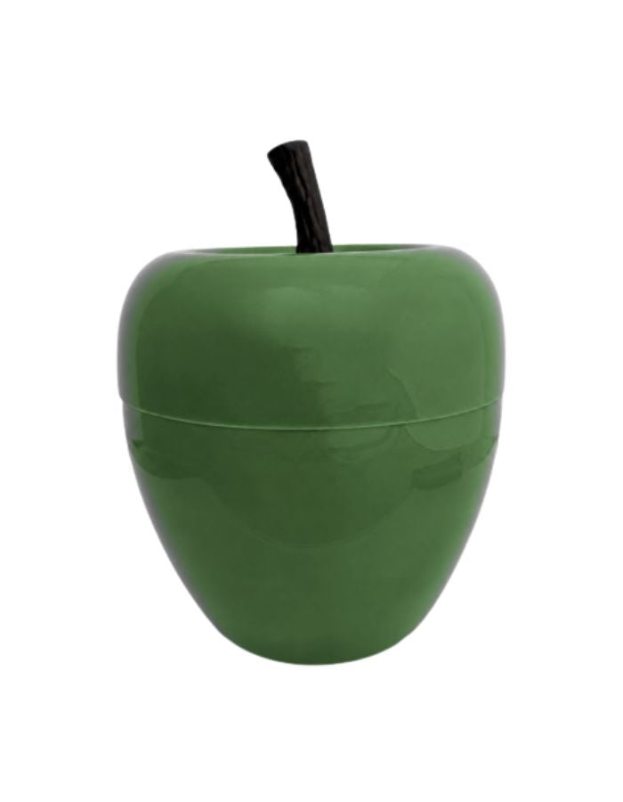 Seau à glaçons isotherme en forme de pomme vert amande laqué avec tige sombre d'inspiration vintage années 70