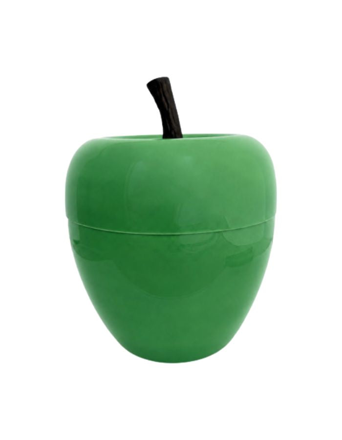 Seau à glaçons isotherme en forme de pomme vert fluo brillant avec tige sombre d'inspiration pop vintage