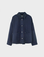 Surchemise Wandy relaxed navy avec col velours côtelé, fermeture à boutons-pression et poches plaquées.