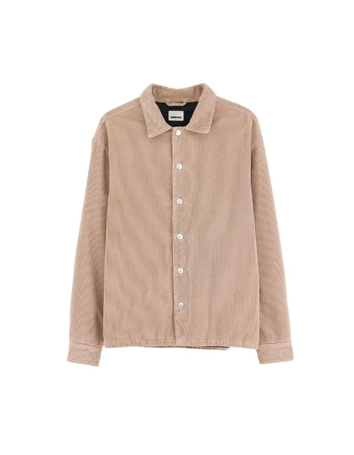 Surchemise droite pour femme en velours côtelé beige 100% coton avec boutons métalliques et col classique, modèle Gonil de la marque Bellerose.