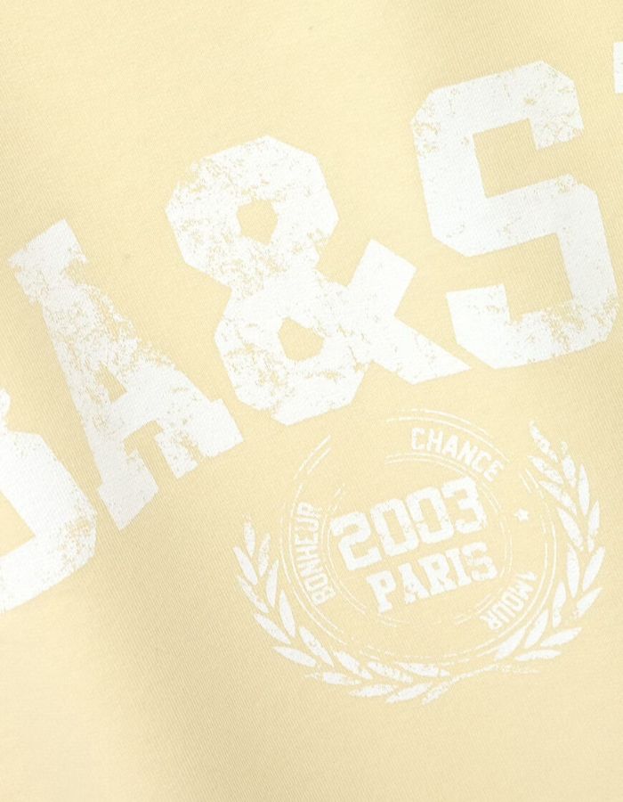 Sweat Beata Jaune Ba&sh en coton biologique, sans manches, avec logo blanc vieilli et motif "2003 Paris".
