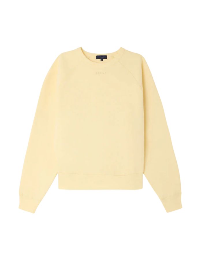 Sweatshirt Artemis Jaune Pale Soeur en molleton coton bio, coupe droite avec broderie "Sœur" discrète.