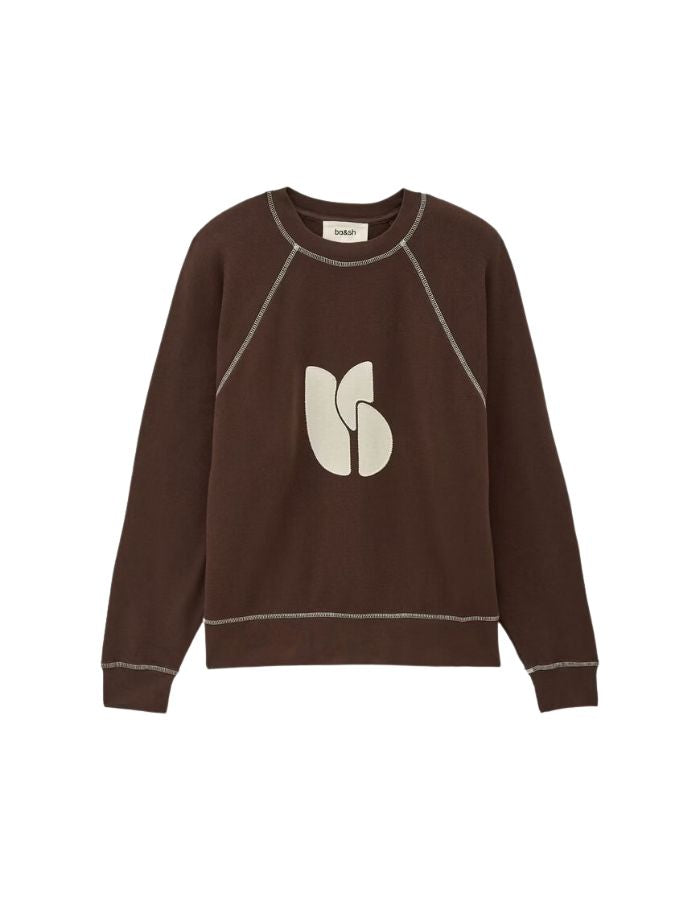 Sweatshirt pour femme en coton biologique marron chocolat, modèle Bart de la marque ba&sh. Présente une coupe confortable confectionnée au Portugal.
