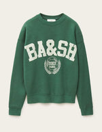 Sweatshirt Fenja Emeraude Ba&sh vert émeraude avec logo BA&SH blanc et motif campus.