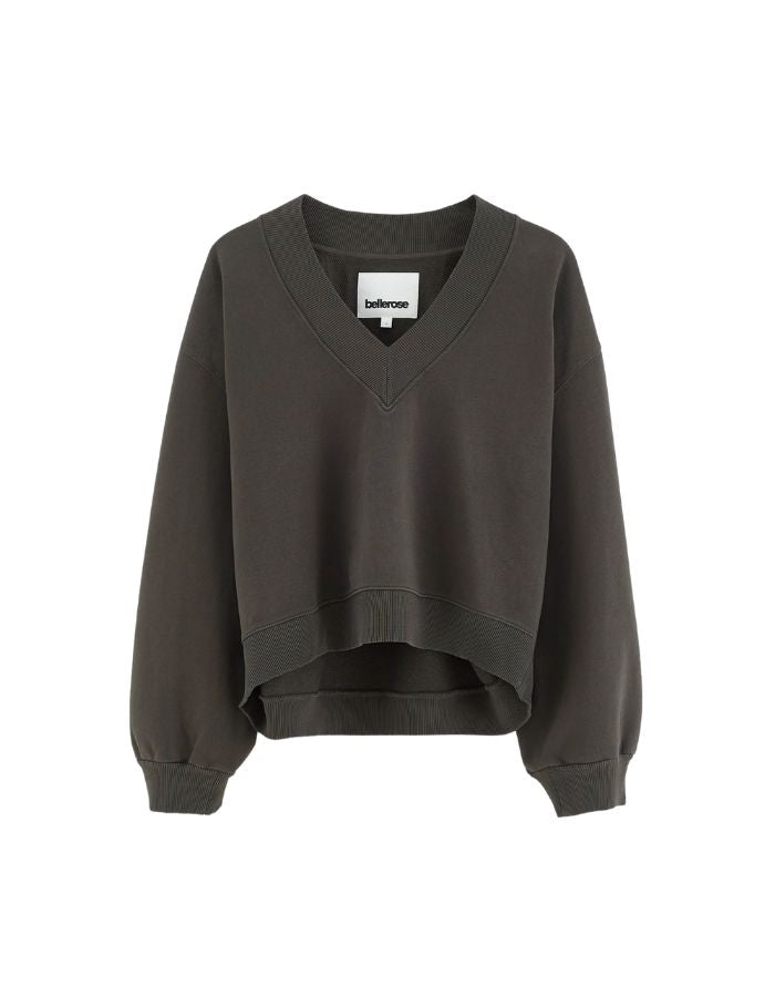 Sweatshirt court Sula Wakame vert foncé à col V pour femme Bellerose