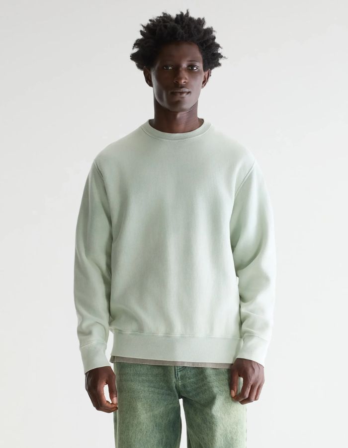 Sweatshirt FLAKE aqua en jersey de coton, coupe regular fit avec col rond et finitions bord-côte.