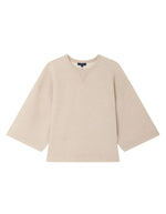 Sweatshirt Iksan beige chiné en molleton non gratté, coupe oversize, manches courtes évasées, col rond.