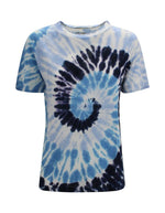 T-shirt en lin pour femme Kujten modèle Sunny, motif tie and dye dégradé de bleu azur, coupe droite et col rond