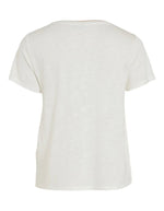 T-shirt blanc col V en jersey, manches courtes, coupe droite.