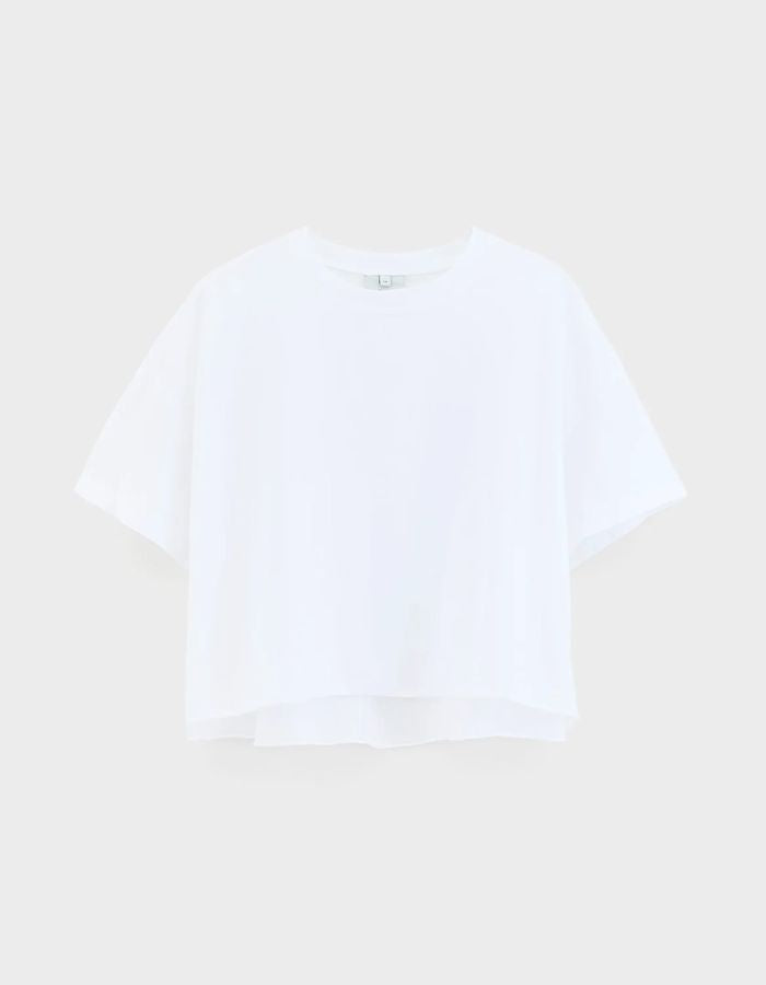 T-shirt Farpy Blanc Bellerose cropped oversized en jersey de coton léger avec col rond.
