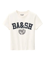 T-shirt Ioni Ecru Ba&sh en coton biologique, coupe carrée légèrement croppée, avec logo BA&SH style université.