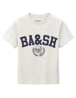 T-shirt Ioni Gris Ba&sh en coton biologique, coupe droite, avec logo universitaire bleu marine.