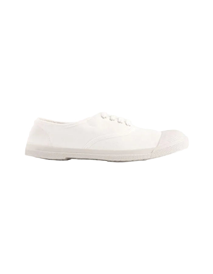 Tennis Bensimon femme blanche à lacets, toile de coton et bout rond en caoutchouc.