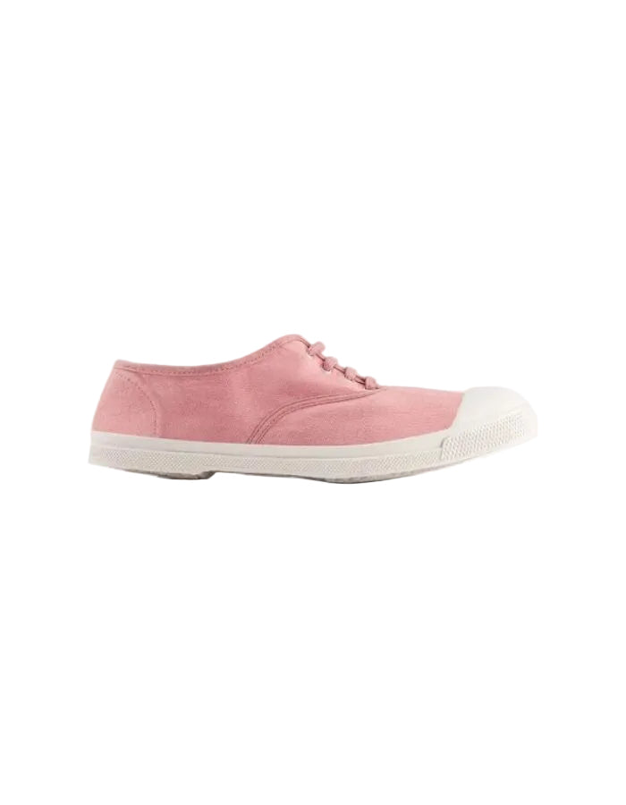 Tennis Bensimon femme rose dragée en coton avec lacets et semelle blanche.