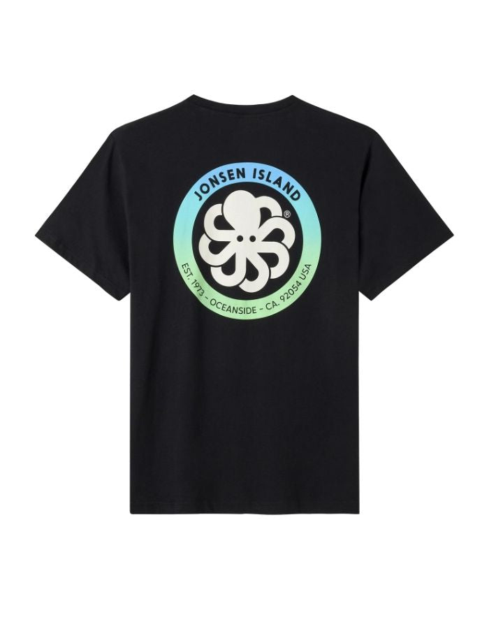 Dos du T-shirt à manches courtes pour homme en coton biologique kaki avec logo sérigraphié sur la poitrine et grand visuel au dos, modèle T-Shirt Classic Authentic Diamond Black couleur Kaki de la marque Jonsen Island.