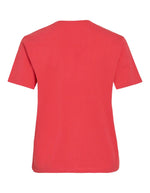 T-shirt rouge corail Nora en jersey de coton biologique, coupe droite à encolure ronde et manches courtes.
