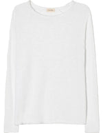 T-shirt à manches longues pour homme de couleur blanc uni, modèle Sonoma de la marque American Vintage. Présente une coupe droite en coton flammé épais texturé avec un col rond et des manches de style raglan.