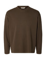 T-shirt manches longues pour homme en coton biologique épais marron, col rond et coupe classique, modèle Taj Heavy LS O-Neck Tee de la marque Selected.