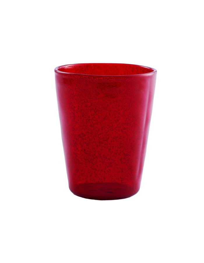 Verre Memento Synth rouge en plexi avec bulles d'air, incassable et recyclable.