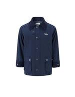 Veste mi-longue imperméable et coupe-vent indigo pour homme et femme avec col contrasté, capuche amovible et 4 poches, modèle Veste Archives couleur Indigo de la marque Flotte.