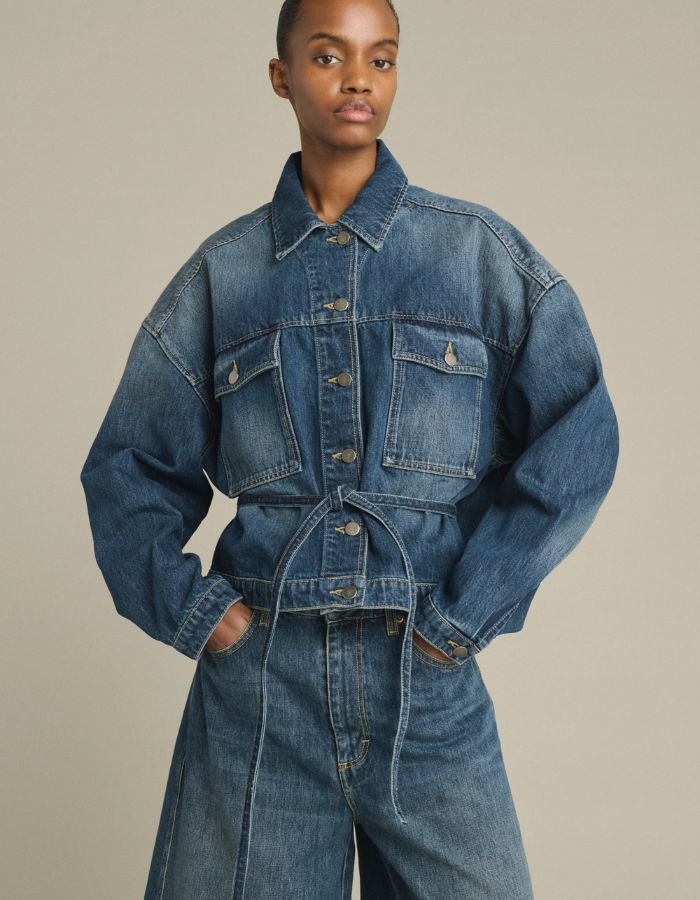 Veste en jean ceinturée Lys bleu délavé Soeur