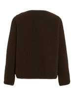 Dos de la Veste courte pour femme effet moumoute fausse fourrure marron café Coffee Bean, modèle Ada Teddy Jacket de la marque VILA. Présente un col chemise rabattu, des manches longues et une fermeture boutonnée sur le devant.