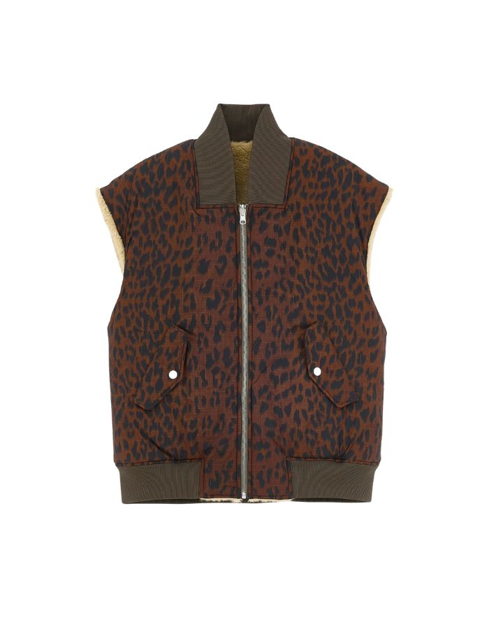 Veste sans manches réversible Haalo léopard et teddy beige Bellerose