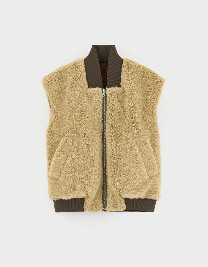 Veste sans manches réversible Haalo léopard et teddy beige Bellerose