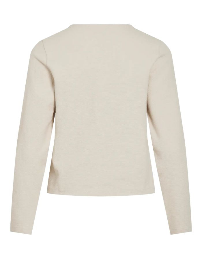Dos de la veste Garden beige zippée en maille jersey côtelée, coupe droite.