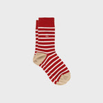 Chaussettes à rayures larges - Rouge, rayé beige (Tailles : Taille un