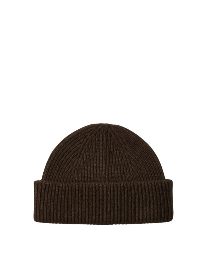 Bonnet sailor court en laine merinos marron chocolat avec revers cotele marque Selected