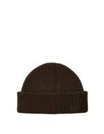 Bonnet sailor court en laine merinos marron chocolat avec revers cotele marque Selected