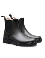 Bottes de pluie Chelsea marron en caoutchouc naturel avec élastique latéral noir, doublure fausse fourrure et semelle crantée