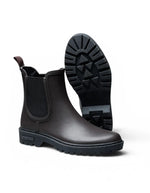 Semelle des Bottes de pluie Chelsea marron en caoutchouc naturel avec doublure textile, élastique latéral noir et semelle crantée