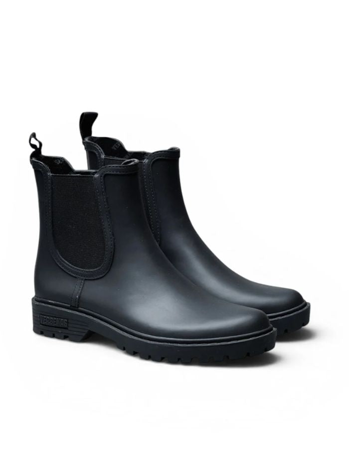 Paire de Bottes de pluie Chelsea noires en caoutchouc naturel avec doublure textile, élastique latéral et semelle crantée assortie