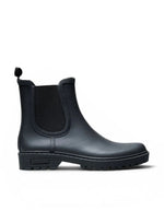 Bottes de pluie Chelsea noires en caoutchouc naturel avec doublure textile, élastique latéral et semelle crantée assortie