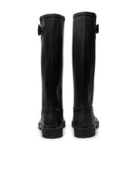 Dos des Bottes de pluie hautes pour femme en caoutchouc naturel marron smooth brown avec semelle et boucle noires, modèle Greta de la marque VERBENAS