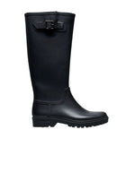 Bottes de pluie hautes pour femme en caoutchouc naturel noir monochrome avec boucle latérale et semelle crantée, modèle Greta de la marque VERBENAS