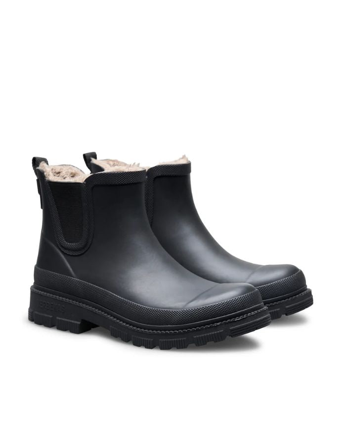 Profil des Bottines de pluie chelsea lua fur smooth verbenas total black noir fourrées caoutchouc naturel