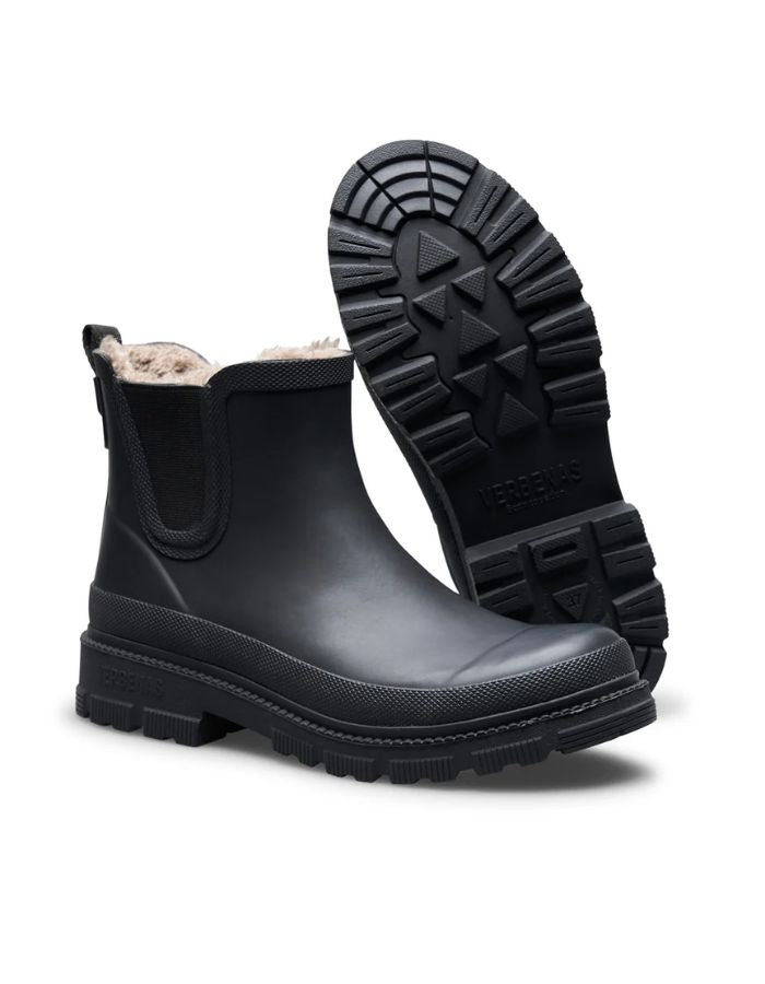 Semelles des Bottines de pluie chelsea lua fur smooth verbenas total black noir fourrées caoutchouc naturel