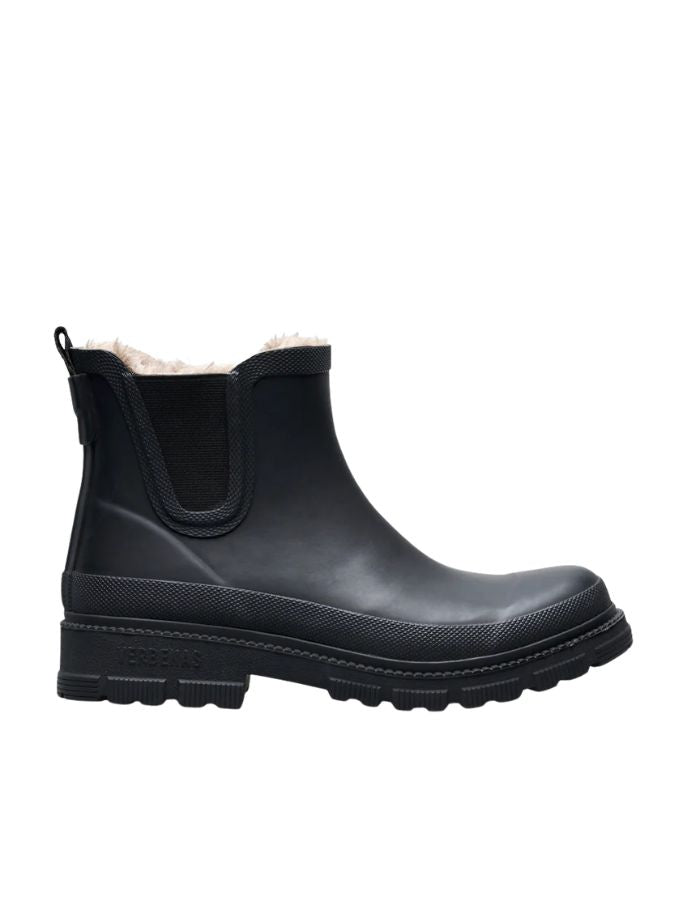 Bottines de pluie chelsea lua fur smooth verbenas total black noir fourrées caoutchouc naturel