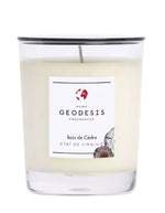 Bougie parfumee geodesis bois de cedre 180g verre transparent fabriquee en bretagne