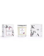Emballage de la Bougie parfumee geodesis sakura 180g verre transparent fleurs de cerisier fabriquee en bretagne