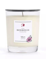 Bougie parfumee geodesis sakura 180g verre transparent fleurs de cerisier fabriquee en bretagne